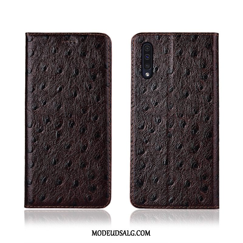 Samsung Galaxy A50 Etui / Cover Anti-fald Lædertaske Silikone Fugl Ægte Læder