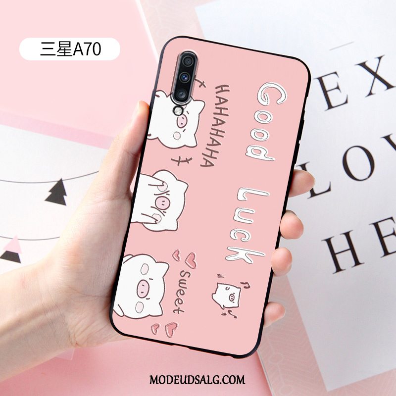 Samsung Galaxy A70 Etui Cover Relief Hvid Silikone Cartoon