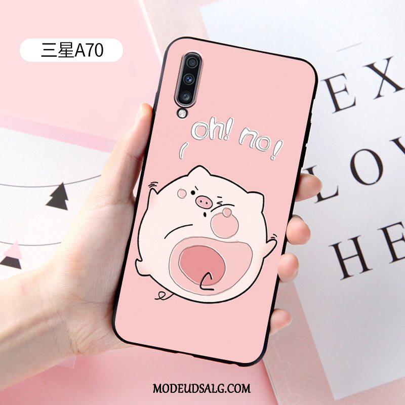 Samsung Galaxy A70 Etui Cover Relief Hvid Silikone Cartoon