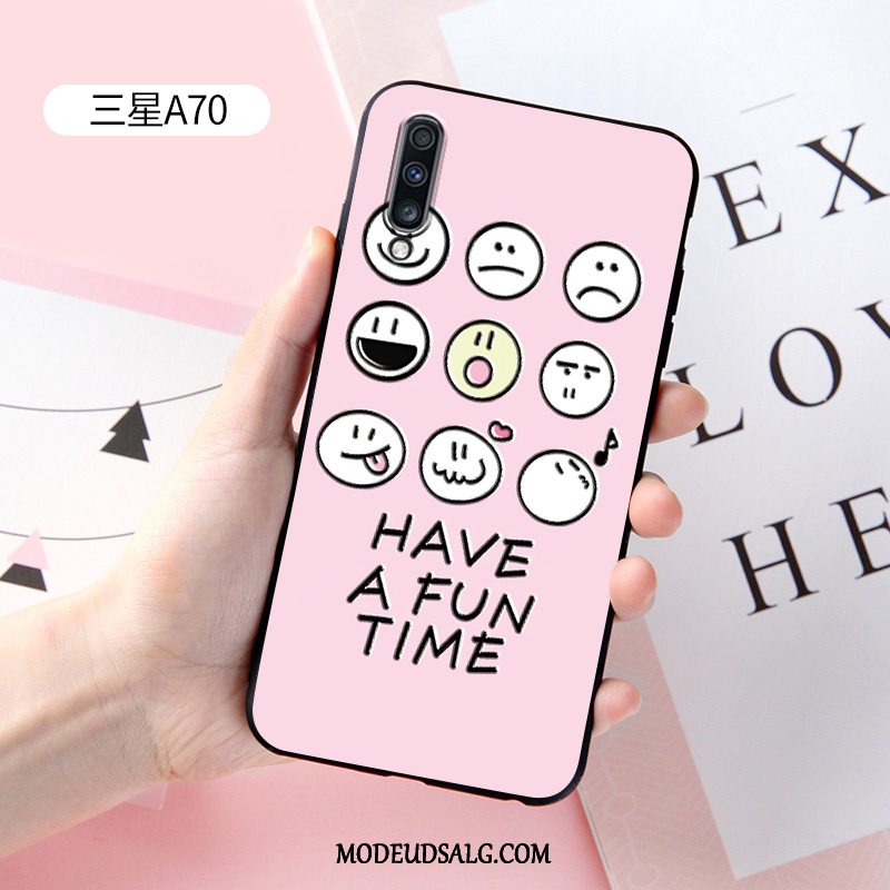 Samsung Galaxy A70 Etui Cover Relief Hvid Silikone Cartoon