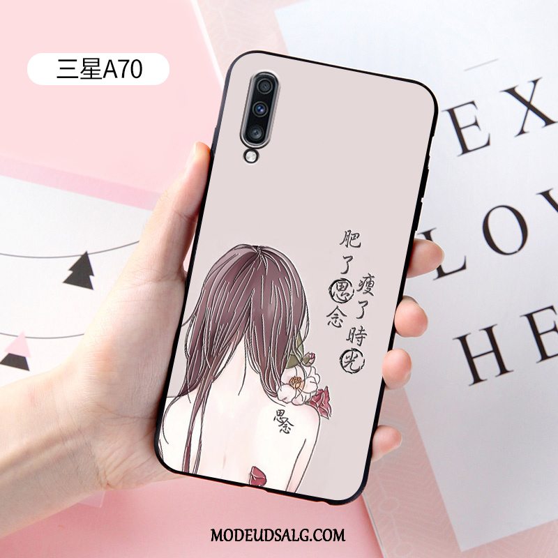 Samsung Galaxy A70 Etui Cover Relief Hvid Silikone Cartoon