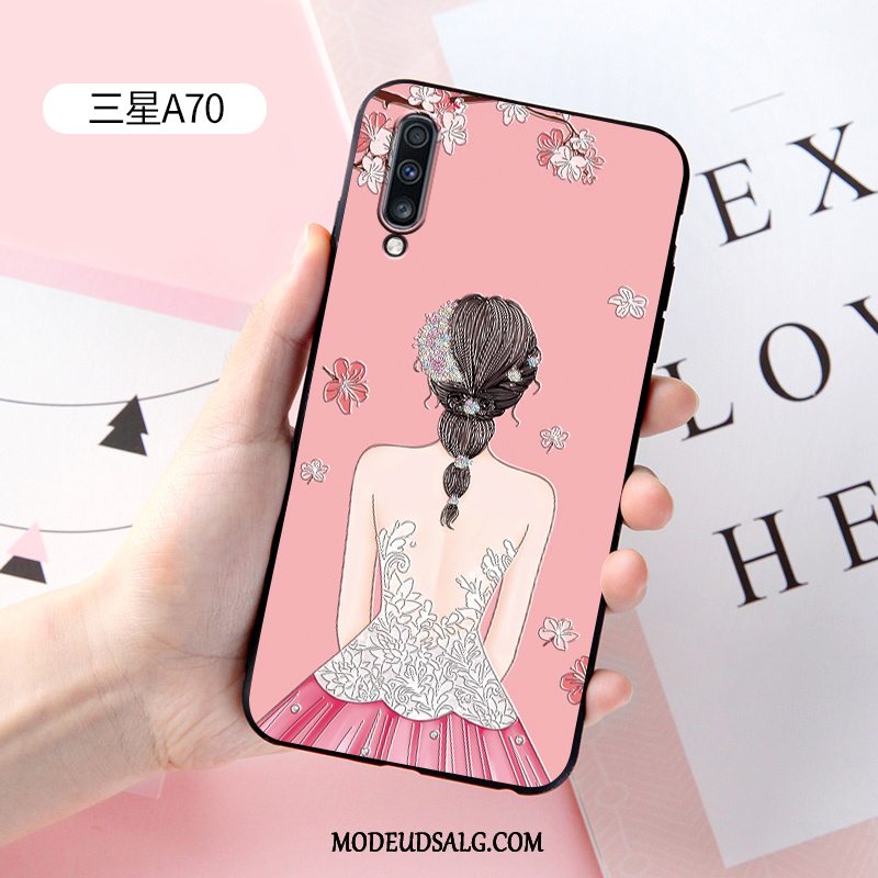 Samsung Galaxy A70 Etui Cover Relief Hvid Silikone Cartoon