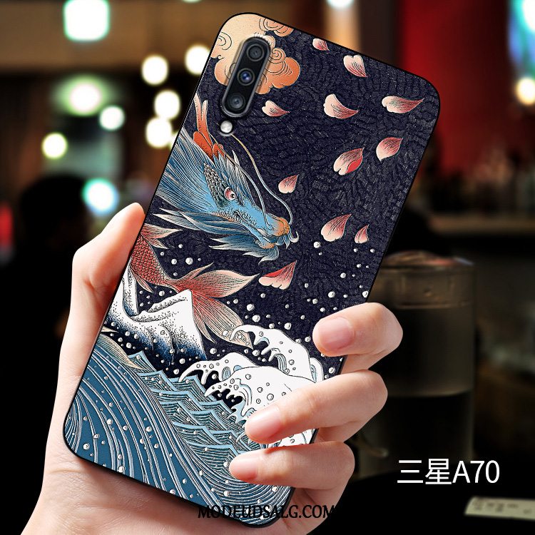 Samsung Galaxy A70 Etui / Cover Silikone Anti-fald Relief Kreativ Sort