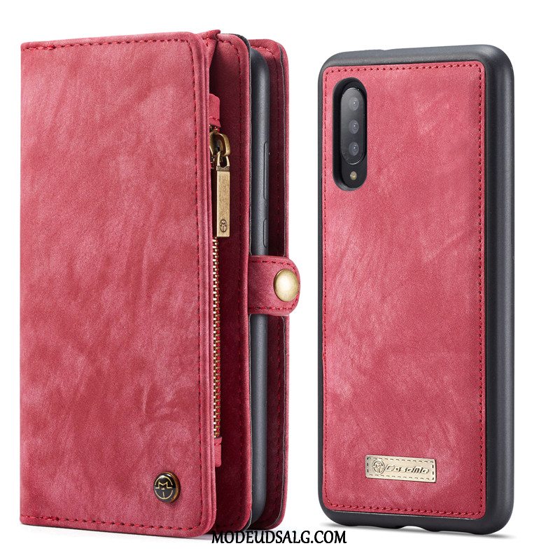 Samsung Galaxy A70 Etui Lædertaske Cover Beskyttelse Rød Kort