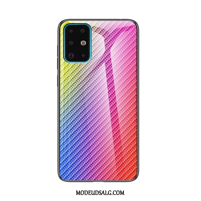 Samsung Galaxy A71 Etui / Cover Fiber Hærdet Glas Gul Hård Mønster