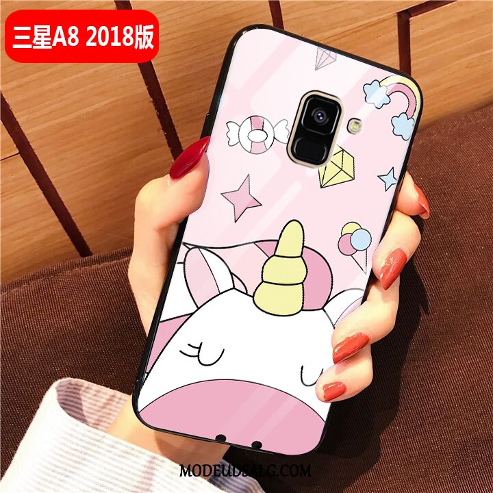 Samsung Galaxy A8 Etui Beskyttelse Silikone Glas Cover Lyserød