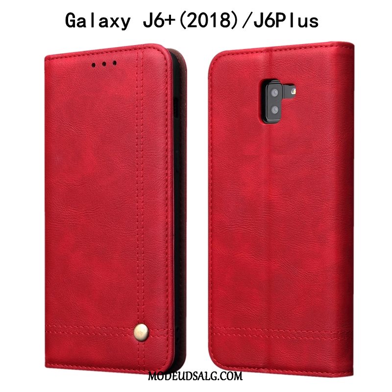 Samsung Galaxy J6+ Etui Folio Anti-fald Cover Khaki Beskyttelse