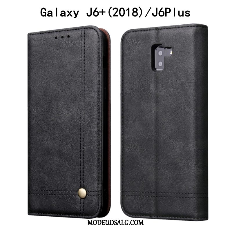 Samsung Galaxy J6+ Etui Folio Anti-fald Cover Khaki Beskyttelse