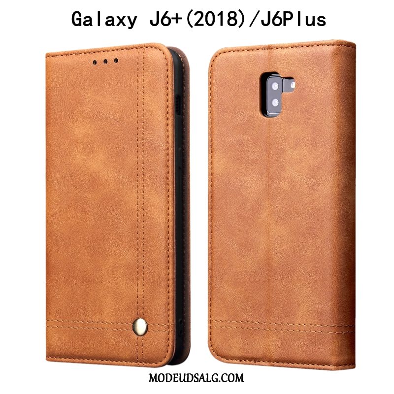 Samsung Galaxy J6+ Etui Folio Anti-fald Cover Khaki Beskyttelse