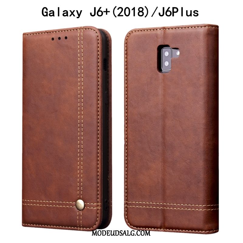 Samsung Galaxy J6+ Etui Folio Anti-fald Cover Khaki Beskyttelse