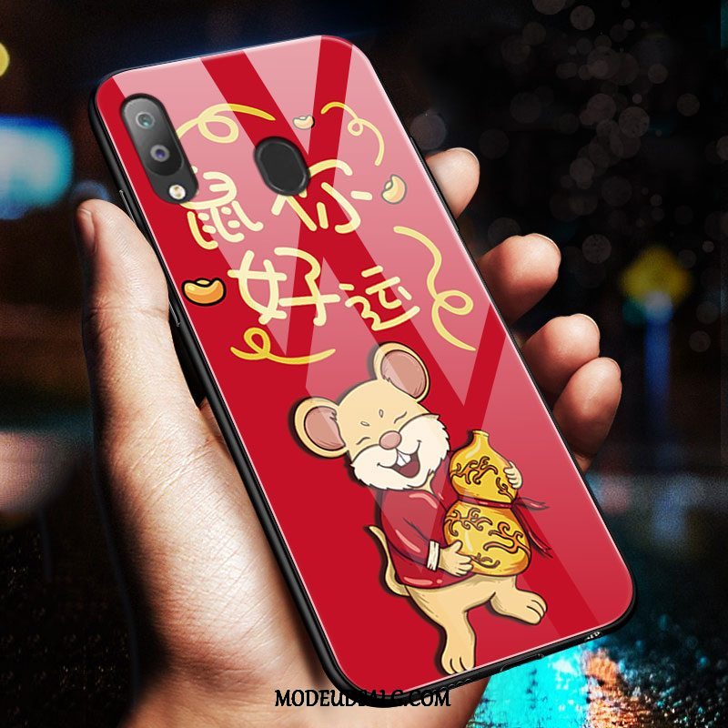 Samsung Galaxy M20 Etui Cartoon Smuk Hærdet Glas Net Red Rød