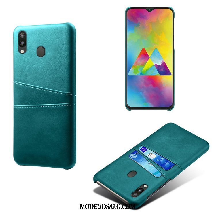 Samsung Galaxy M20 Etui Læder Blå Cover Cow Kort