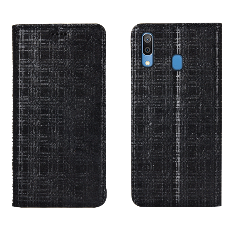 Samsung Galaxy M20 Etui Lædertaske Fløjl Mønster Folio Ternede