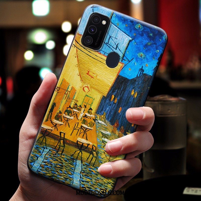 Samsung Galaxy M30s Etui / Cover Blå Relief Silikone Anti-fald Beskyttelse