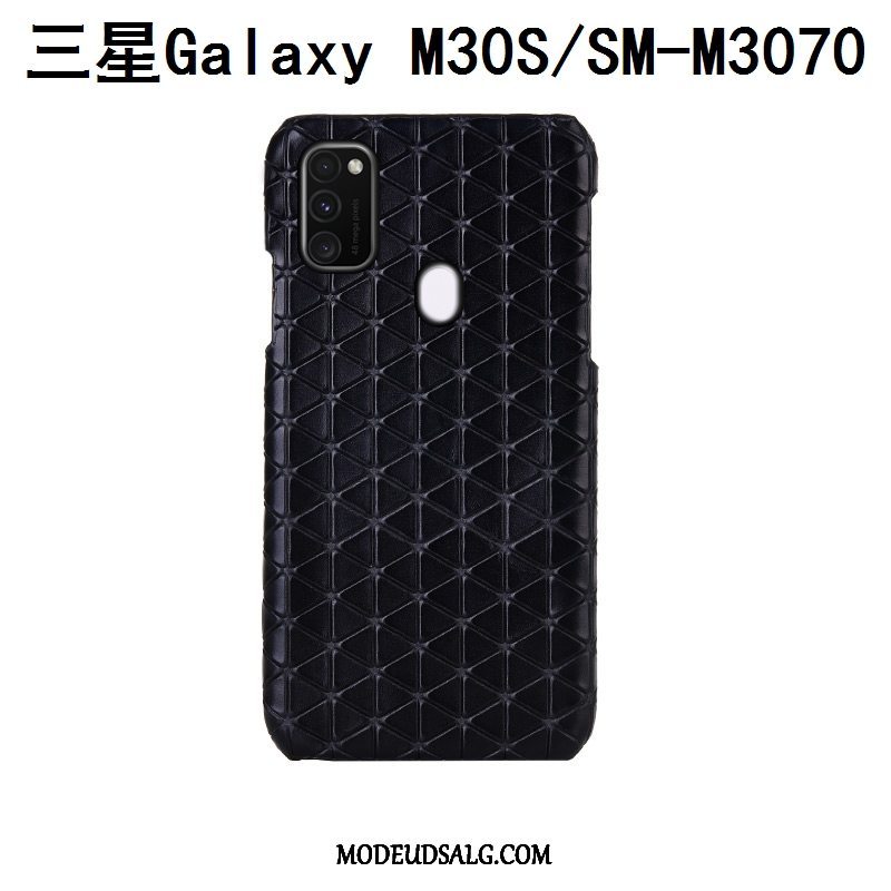 Samsung Galaxy M30s Etui Ægte Læder Luksus Ternede Blå Cover