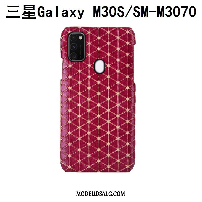 Samsung Galaxy M30s Etui Ægte Læder Luksus Ternede Blå Cover