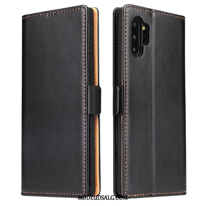 Samsung Galaxy Note 10+ Etui / Cover Support Sort Folio Lædertaske Kort