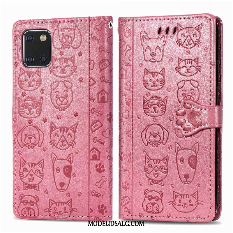 Samsung Galaxy Note 10 Lite Etui Cartoon Cover Lædertaske Kat Solid Farve