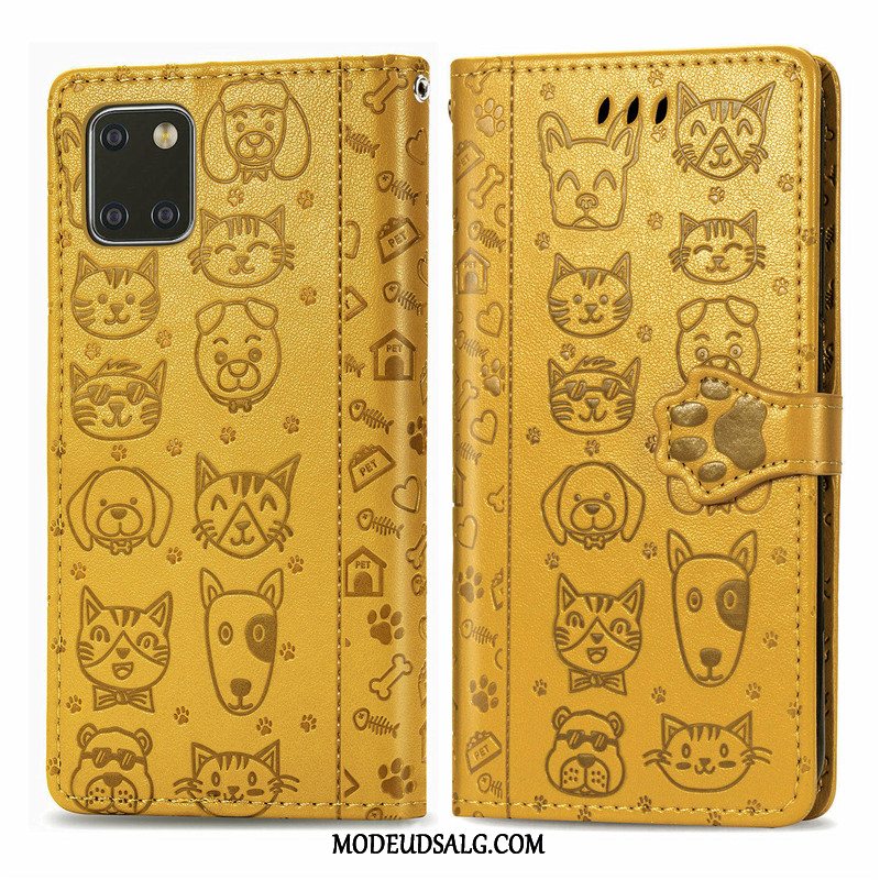 Samsung Galaxy Note 10 Lite Etui Cartoon Cover Lædertaske Kat Solid Farve