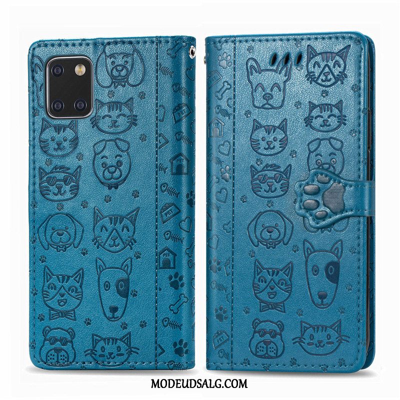 Samsung Galaxy Note 10 Lite Etui Cartoon Cover Lædertaske Kat Solid Farve