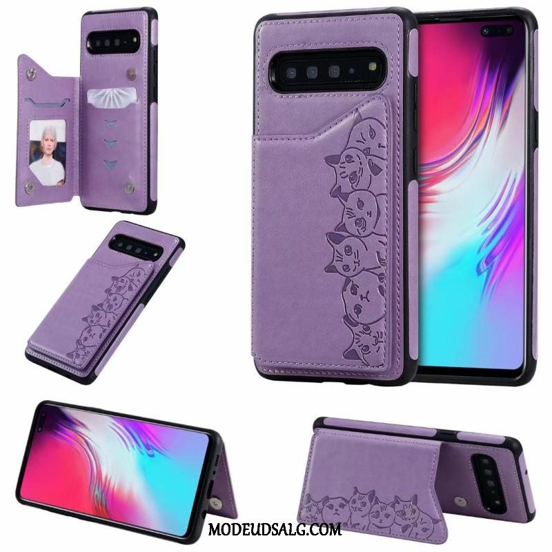 Samsung Galaxy S10 5g Etui / Cover Lædertaske Lilla Kat Cartoon Mønster