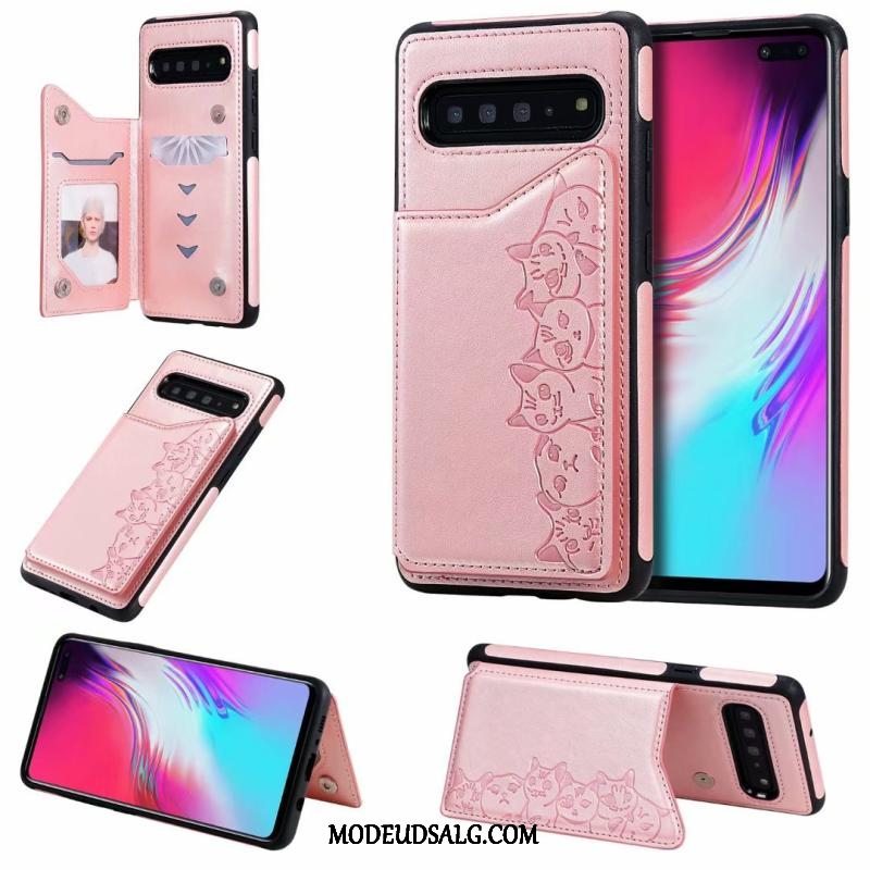 Samsung Galaxy S10 5g Etui / Cover Lædertaske Lilla Kat Cartoon Mønster