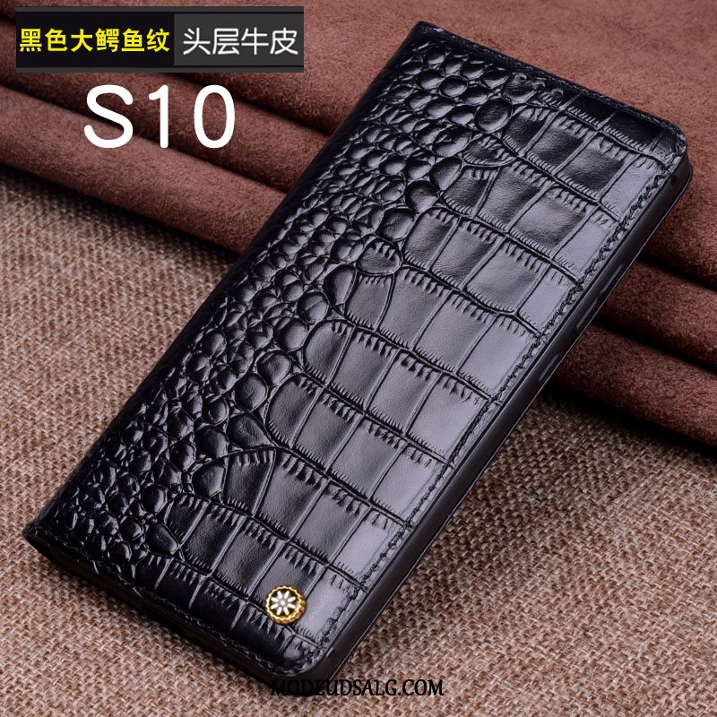 Samsung Galaxy S10 Etui Beskyttelse Ægte Læder Mønster Cover Sort