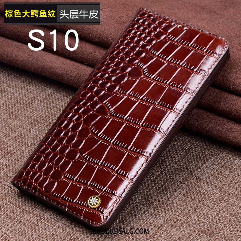 Samsung Galaxy S10 Etui Beskyttelse Ægte Læder Mønster Cover Sort