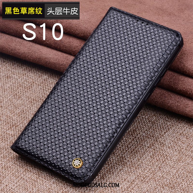 Samsung Galaxy S10 Etui Beskyttelse Ægte Læder Mønster Cover Sort