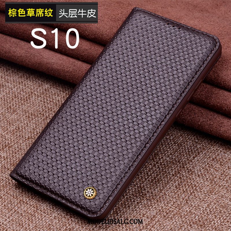 Samsung Galaxy S10 Etui Beskyttelse Ægte Læder Mønster Cover Sort