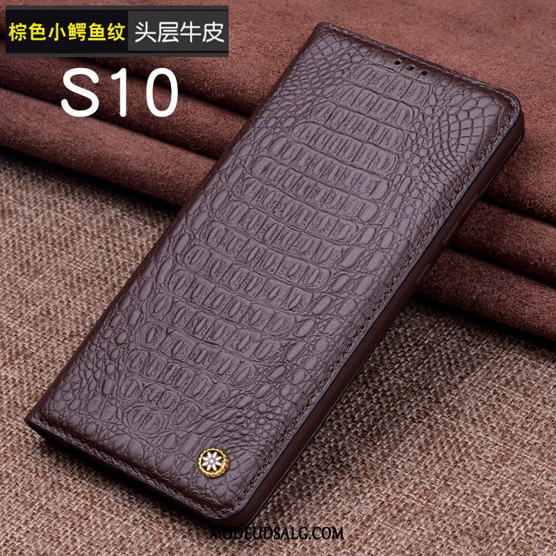 Samsung Galaxy S10 Etui Beskyttelse Ægte Læder Mønster Cover Sort