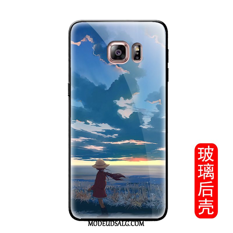 Samsung Galaxy S6 Edge Etui / Cover Glas Beskyttelse Cartoon Blå