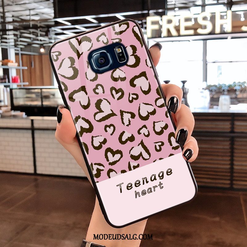 Samsung Galaxy S6 Edge Etui / Cover Mode Hjerte Leopard Lyserød Glas