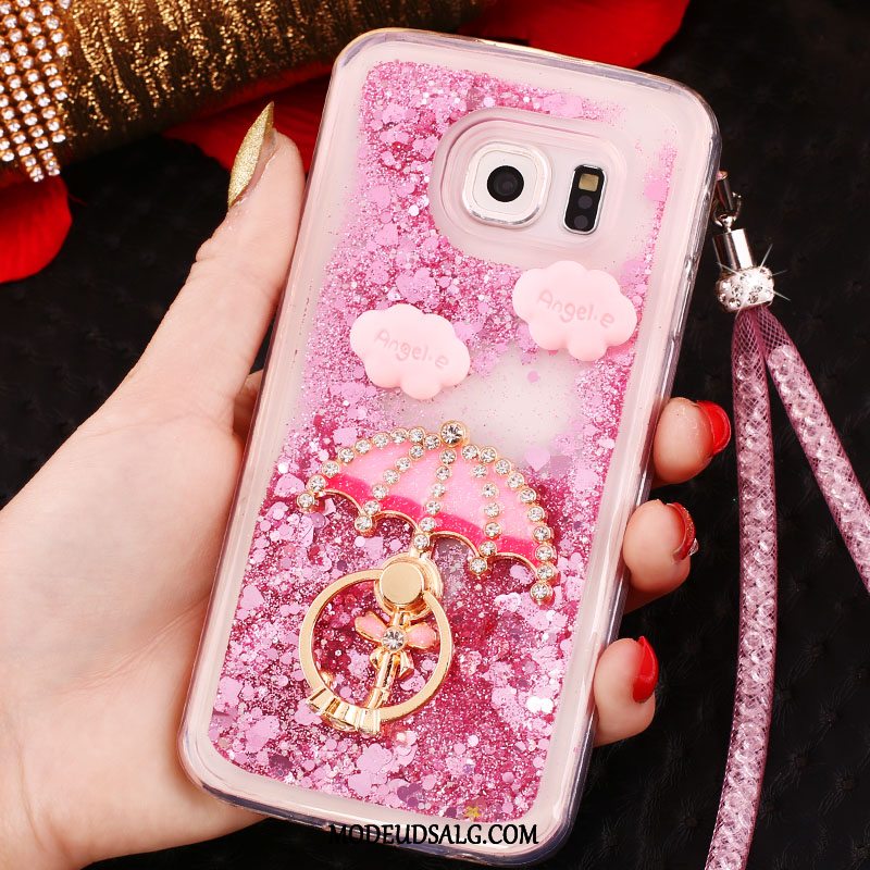 Samsung Galaxy S6 Edge Etui Hængende Ornamenter Cover Lilla Krystal Ring