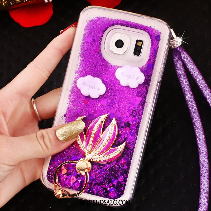 Samsung Galaxy S6 Edge Etui Hængende Ornamenter Cover Lilla Krystal Ring