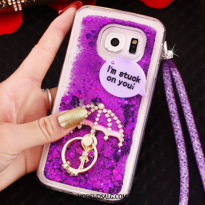 Samsung Galaxy S6 Edge Etui Hængende Ornamenter Cover Lilla Krystal Ring