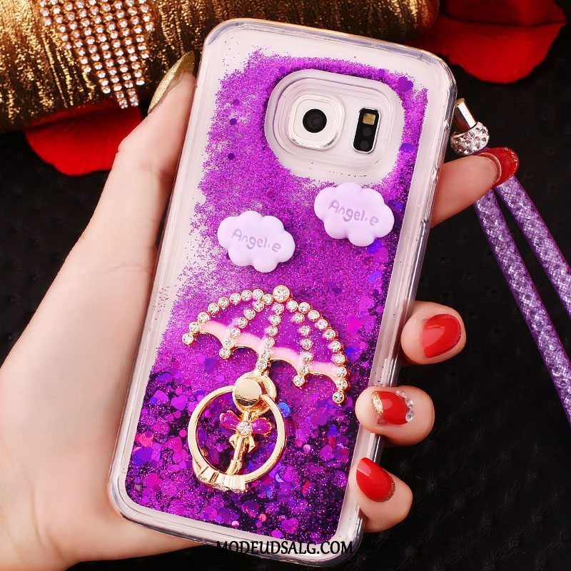 Samsung Galaxy S6 Edge Etui Hængende Ornamenter Cover Lilla Krystal Ring