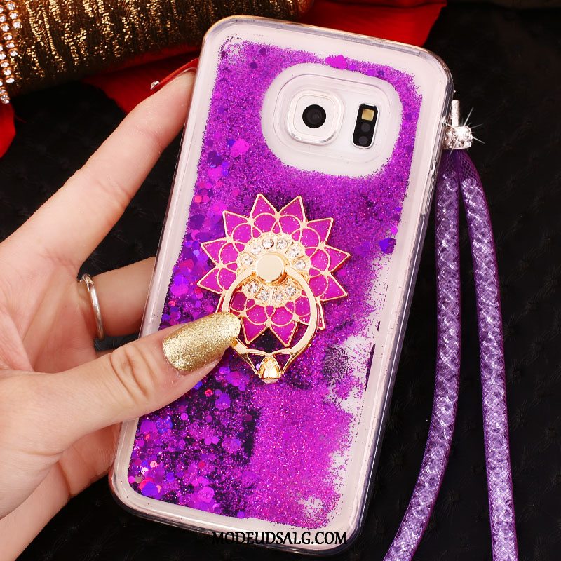 Samsung Galaxy S6 Edge Etui Hængende Ornamenter Cover Lilla Krystal Ring