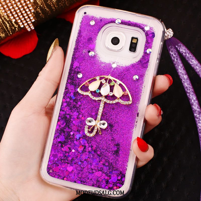 Samsung Galaxy S6 Edge Etui Hængende Ornamenter Cover Lilla Krystal Ring