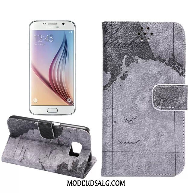 Samsung Galaxy S6 Etui Mønster Lædertaske Cover Gul Tasker