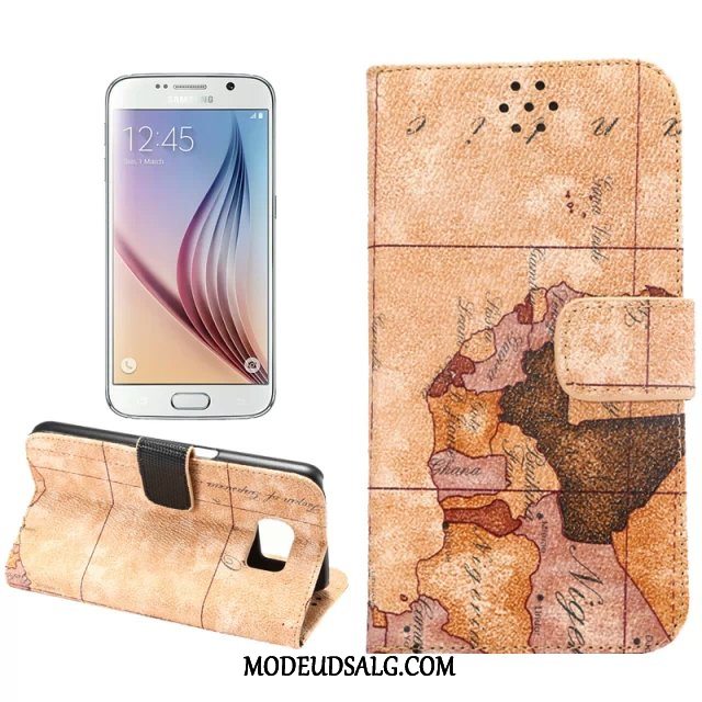 Samsung Galaxy S6 Etui Mønster Lædertaske Cover Gul Tasker