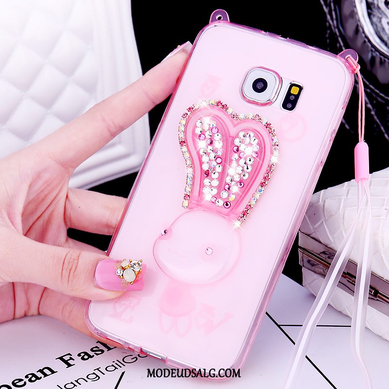 Samsung Galaxy S6 Etui Pels Bold Hvid Blød Cover Strass