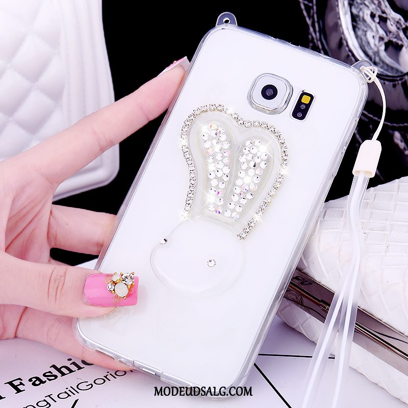 Samsung Galaxy S6 Etui Pels Bold Hvid Blød Cover Strass