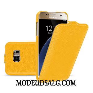 Samsung Galaxy S7 Etui Ægte Læder Folio Orange Lædertaske Beskyttelse