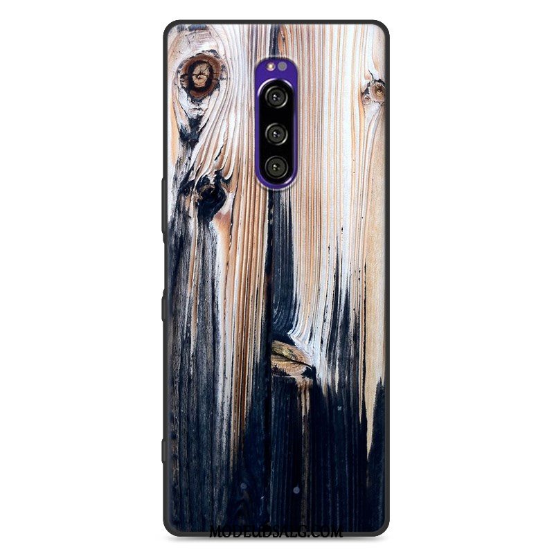 Sony Xperia 1 Etui / Cover Grå Malet Silikone Trækorn Beskyttelse