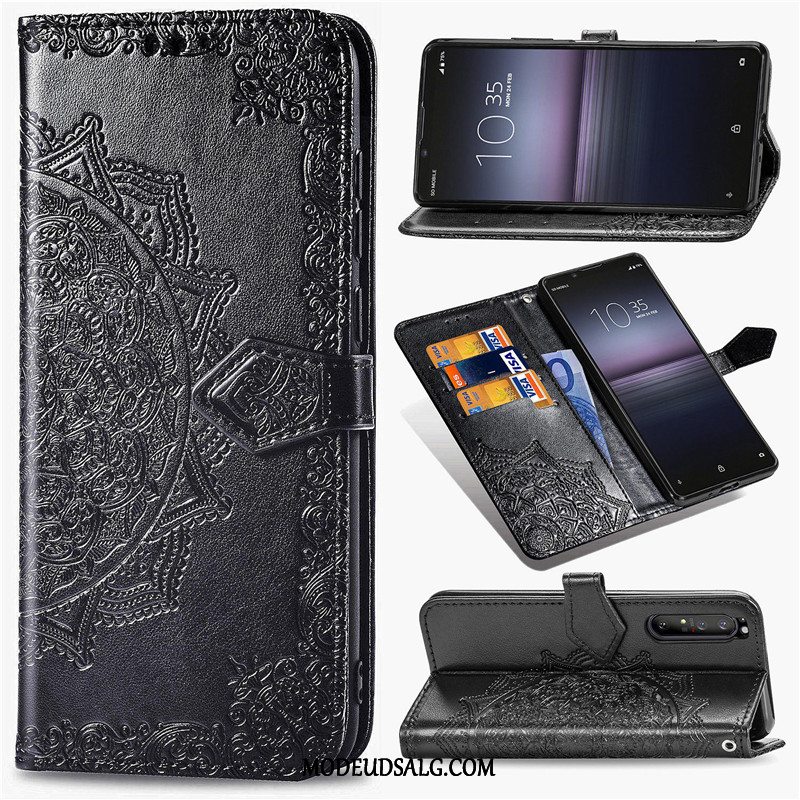 Sony Xperia 1 Ii Etui Beskyttelse Solid Farve Folio Prægning Cover