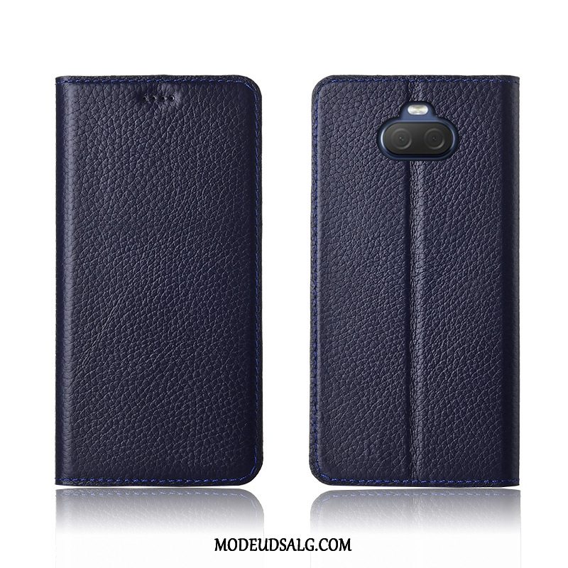 Sony Xperia 10 Etui / Cover Mørkeblå Litchi Nubuck Blød Ny