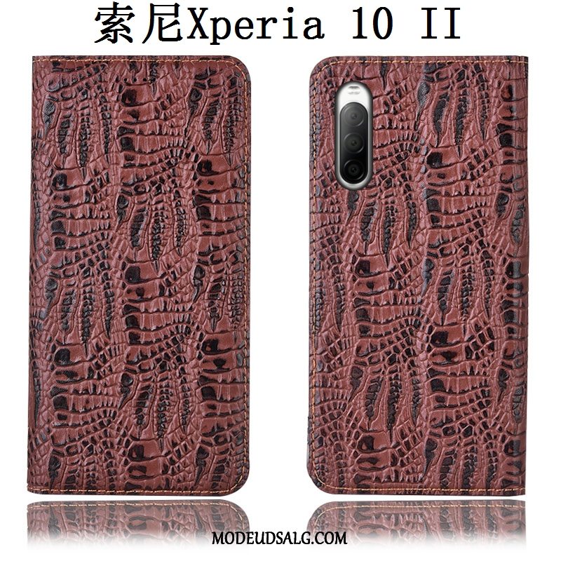 Sony Xperia 10 Ii Etui / Cover Anti-fald Folio Sort Ægte Læder Beskyttelse