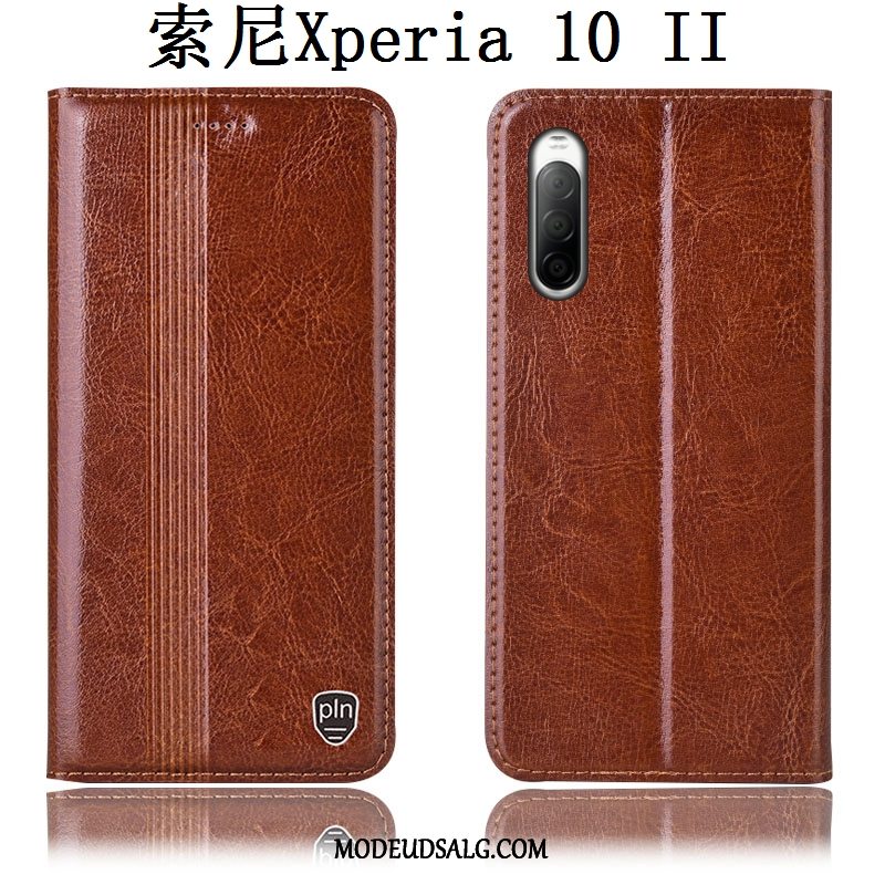 Sony Xperia 10 Ii Etui / Cover Ægte Læder Folio Sort Beskyttelse Anti-fald