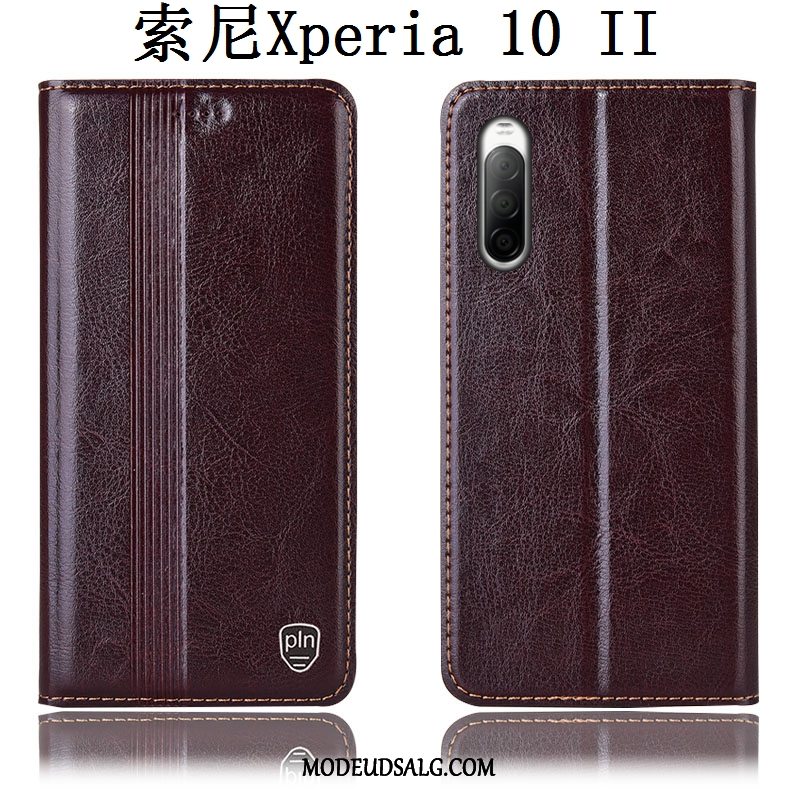 Sony Xperia 10 Ii Etui / Cover Ægte Læder Folio Sort Beskyttelse Anti-fald